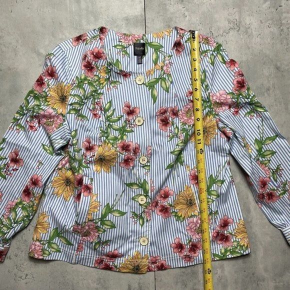 Rafaella Floral Tapered‎ Blazer Crewneck Jacket Womens Sz Large Blue Striped - Picture 12 of 12